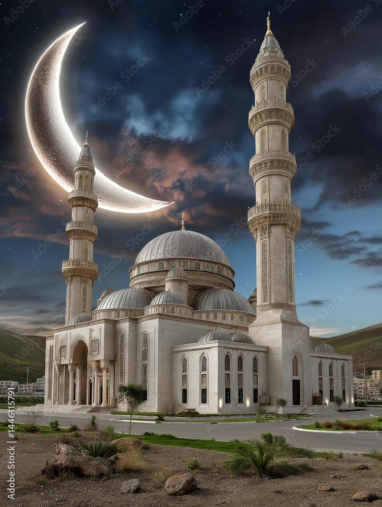 Obraz premium Eid al-Adha, Eid al-Fitr, Muslim holiday, mosque, crescent, ram
