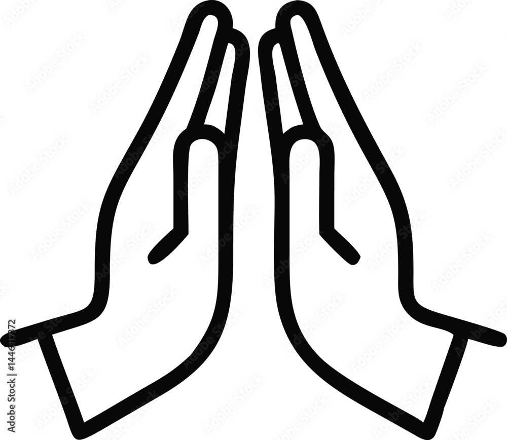 Obraz premium Praying Hands Icon Illustration Hope Faith and Prayer Gesture Simple Black Line Art Design 