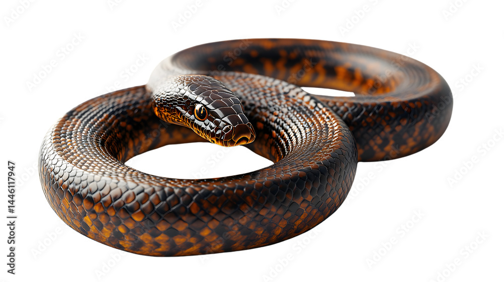 Obraz premium Coiled Snake with Intricate Patterns and Glowing Eyes Ideal for Nature Wildlife and Design P