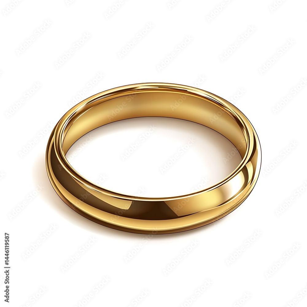 Beautifully designed golden wedding ring with smooth texture on white