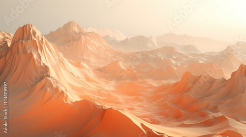 Vast mountainous landscape with warm earth tones and atmospheric perspective