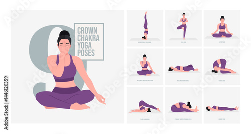 Crown Chakra yoga poses. Young woman practicing Yoga pose. Woman workout fitness, aerobic and exercises. 