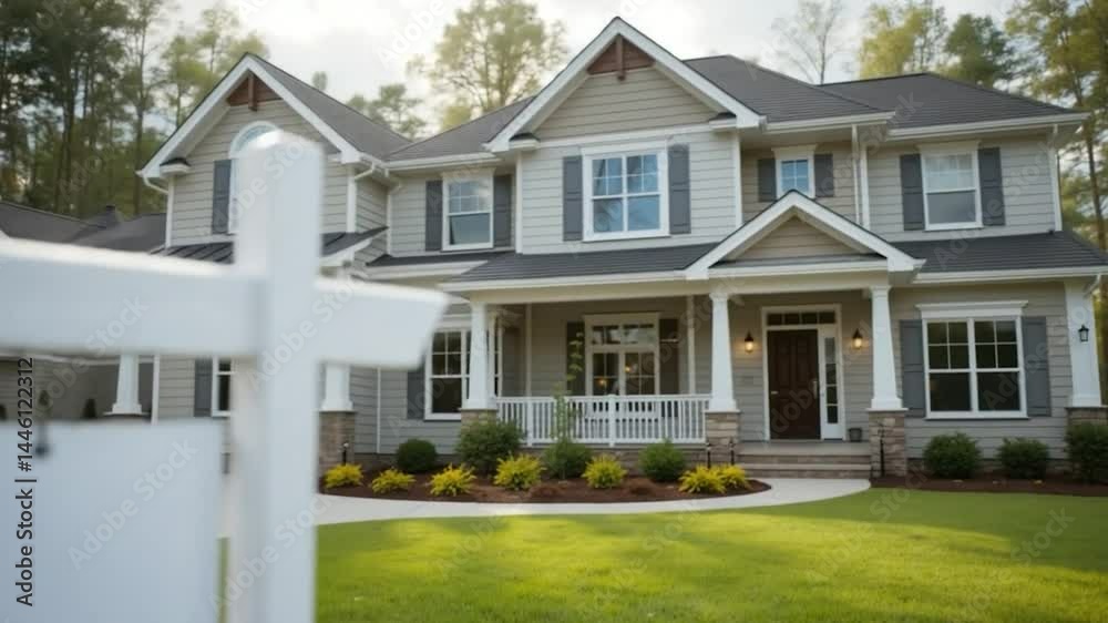 Exterior view of a residential house with real estate sign Exterior view of a residential house with real estate sign
