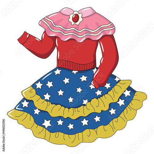 Retro style dress with colorful prints and patterns