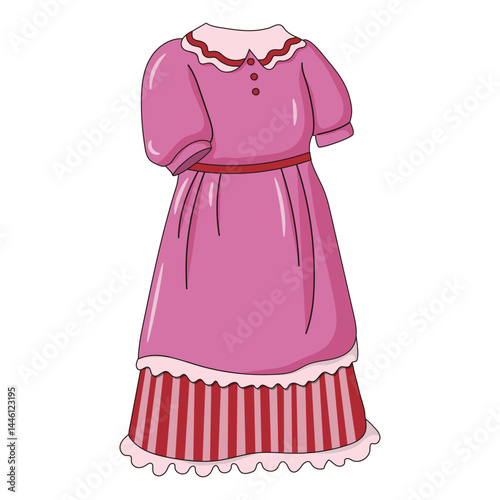 Retro style voluminous pink lace long dress