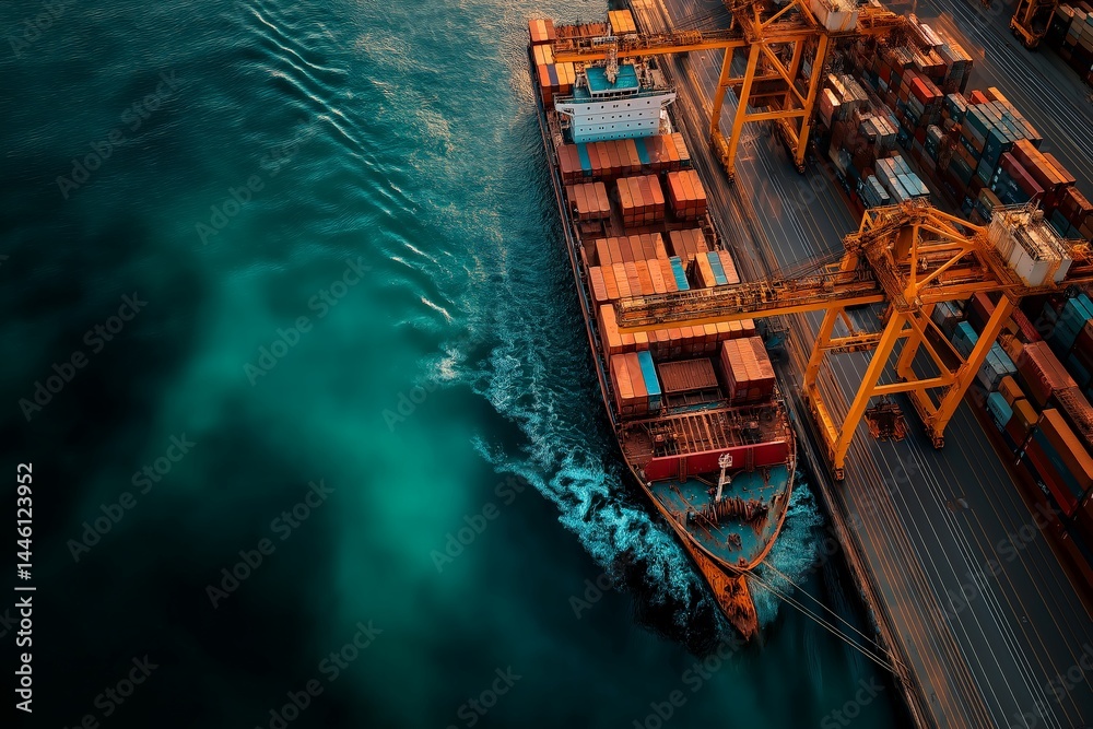 Container Ship at Port: Aerial View