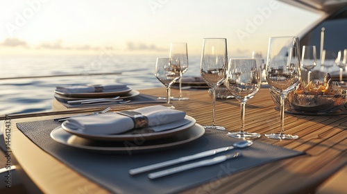 Elegant dining on a yacht at sunset