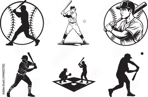 Baseball Silhouette Bundle of Baseball Players Vector Art for Sports and White Background.
