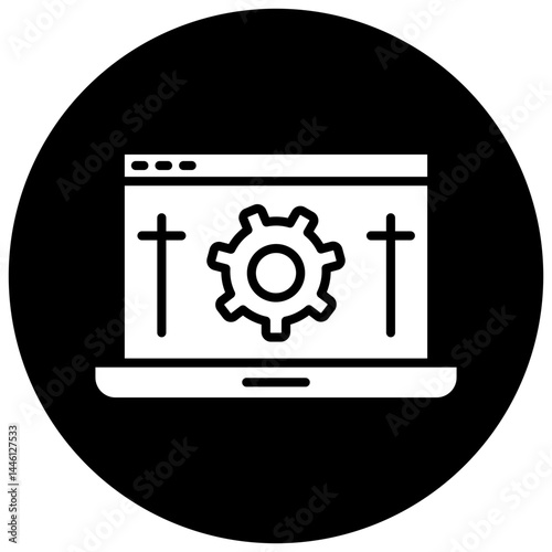  IT Automation Black Circle Icon, IT Automation Icon – Automated Workflow, System Integration, Technology Process Symbol in Vector Style