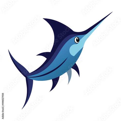 Cartoon illustration of a blue marlin fish isolated on white background