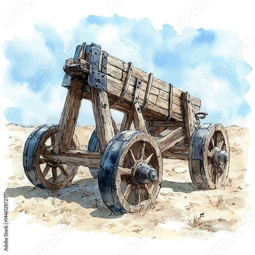 watercolor of Trebuchet Mechanism, vector, isolated on a white background.