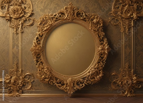 Intricate vintage frames, ornate damask backdrop  Elegant gold filigree, luxurious texture ,  element,  design element,  backdrop