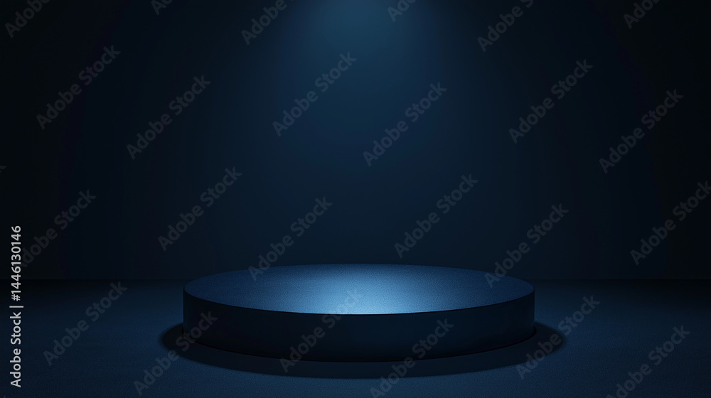 Fototapeta premium Dark blue spotlight background with grainy gradient texture