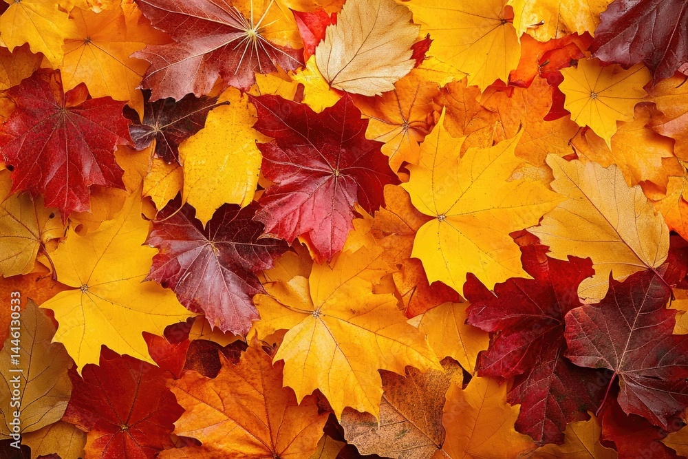 Autumnal Texture Red, Orange, and Yellow Maple Leaves Background in Fall Season Autumnal Texture Red, Orange, and Yellow Maple Leaves Background in Fall Season