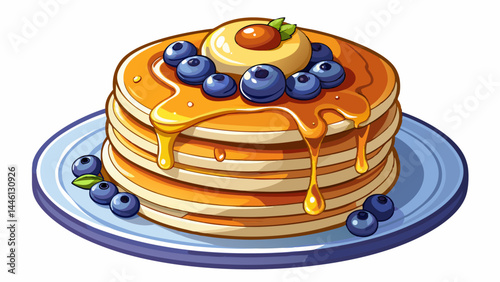 Fluffy pancakes glisten under a stream of golden syrup.
Topped with sweet blueberries for a fruity twist.
Presented on a crisp white plate with clarity.
Great for food art, web assets, and product vis