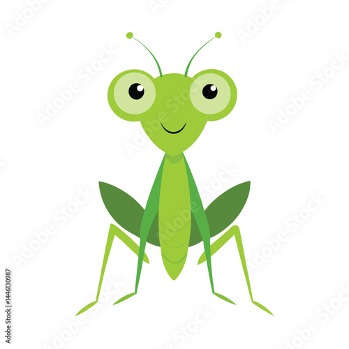 Cheerful cartoon grasshopper vector illustration isolated on white background