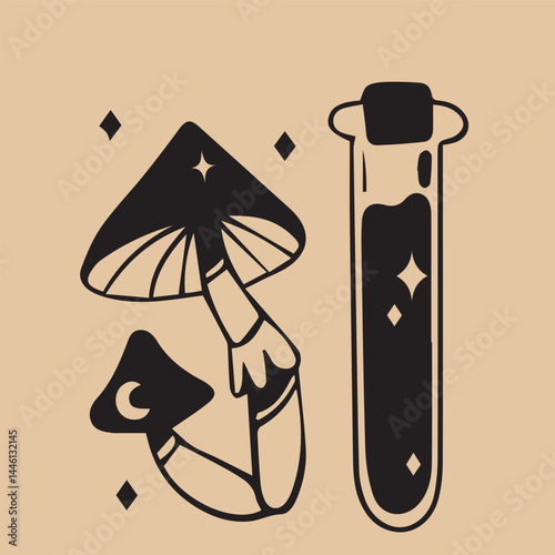 Hand-drawn vintage mystical and magic symbols illustration