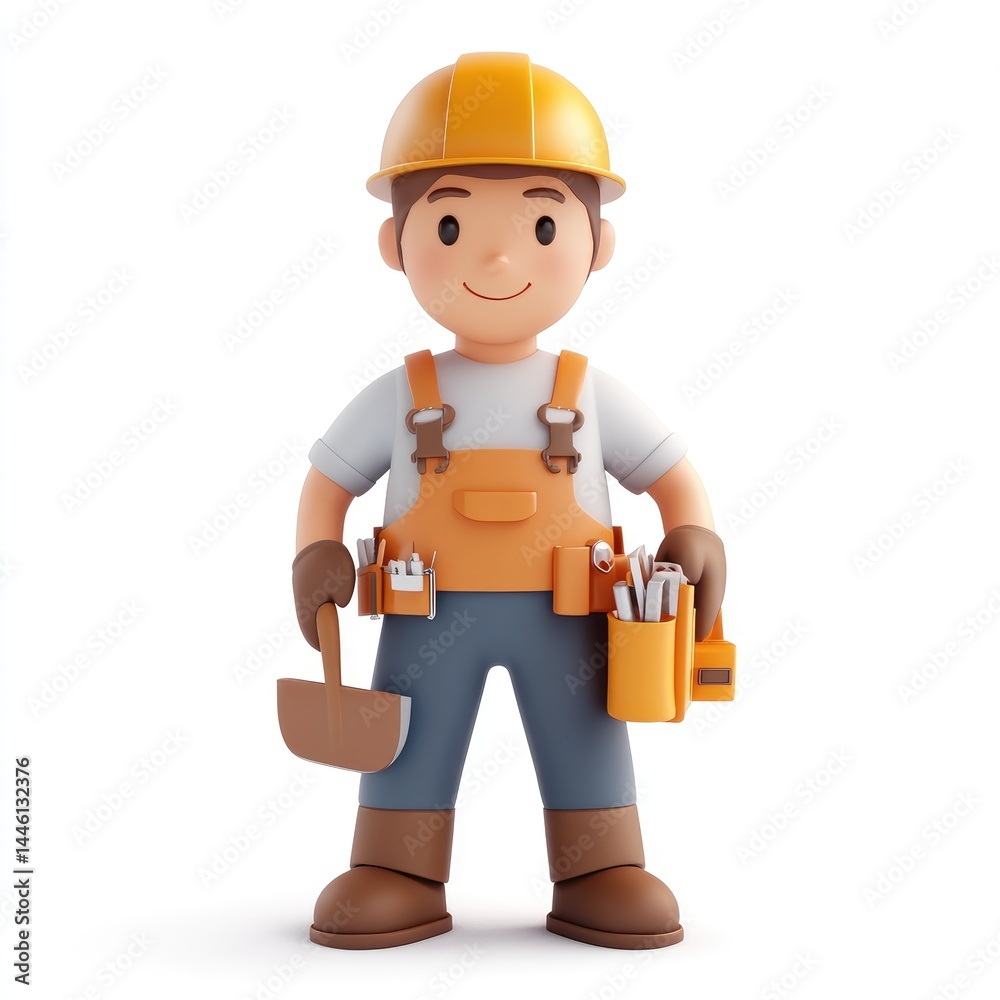 Smiling cartoon construction worker holding tools. Smiling cartoon construction worker holding tools.