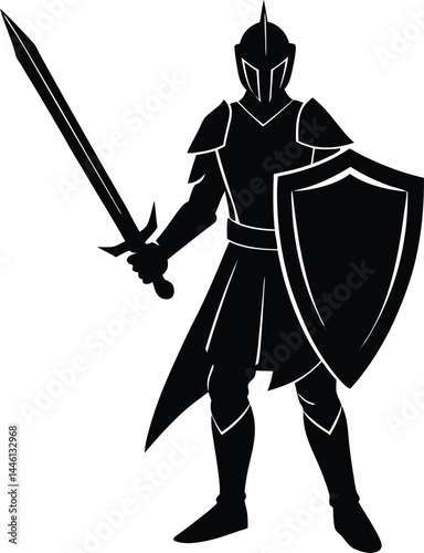 silhouette of a knight with sword and shield 
