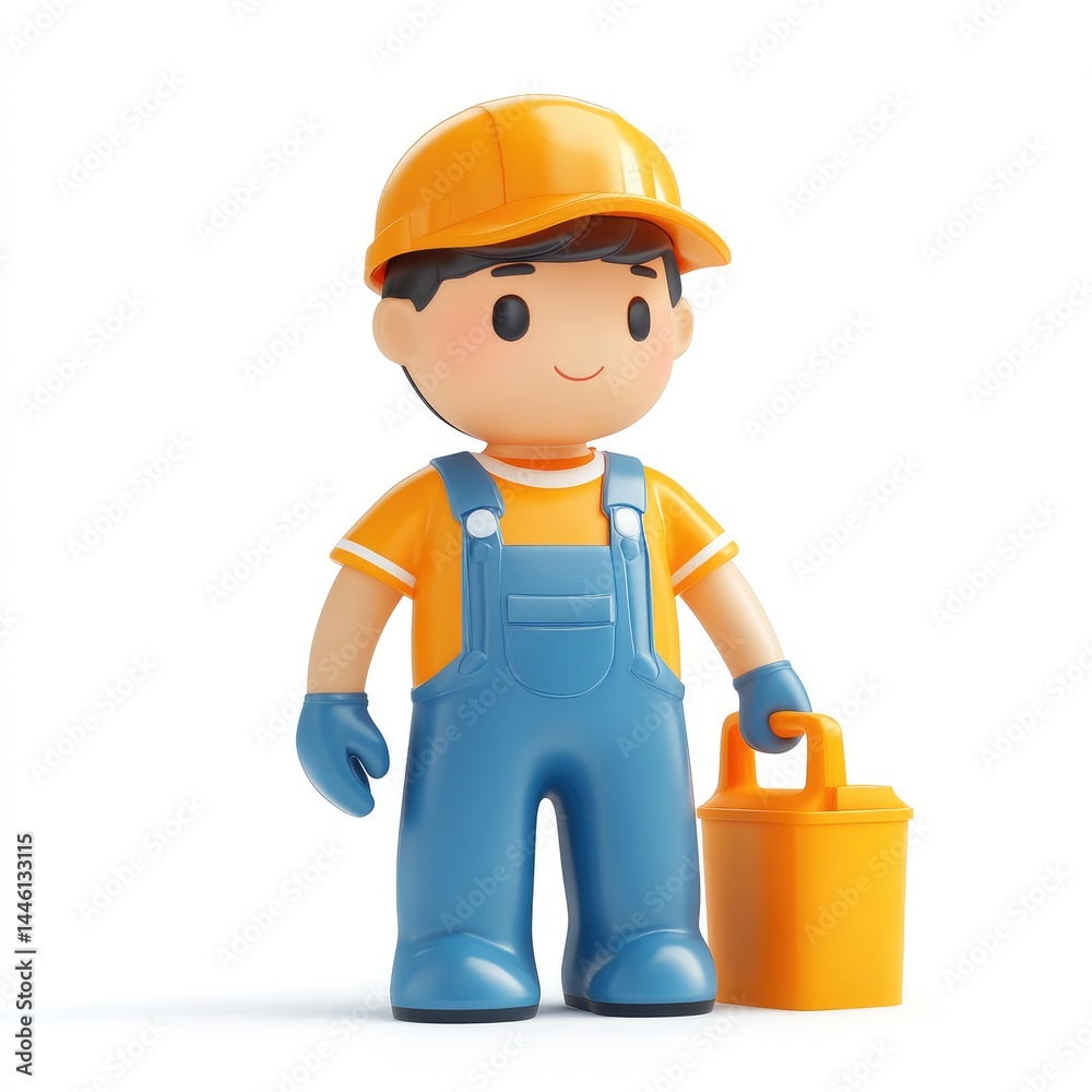 Smiling child figure wearing construction worker attire. Smiling child figure wearing construction worker attire.