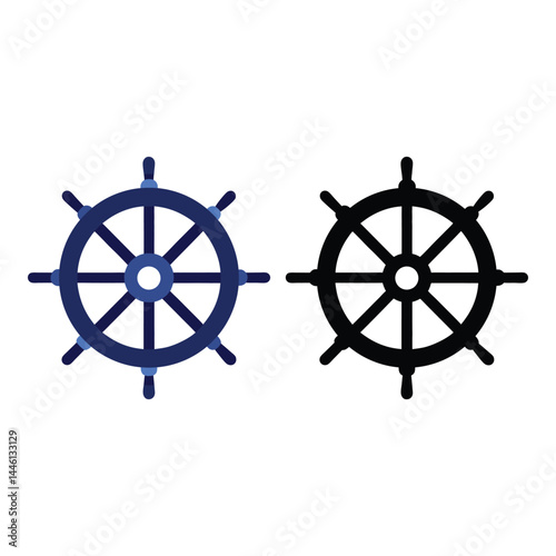 Nautical steering wheel graphic element blue and black color illustration vector