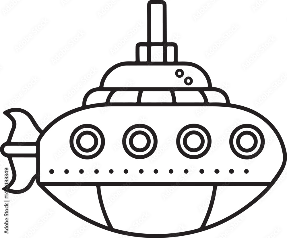 underwater vessel line art, black outline, vector and illustration, coloring book page line art drawing underwater vessel line art, black outline, vector and illustration, coloring book page line art drawing