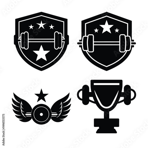 Set of heraldic shields silhouette vector illustration logo type.