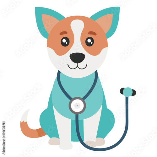 Cute-dog-sitting-with-stethoscope-on-white-background