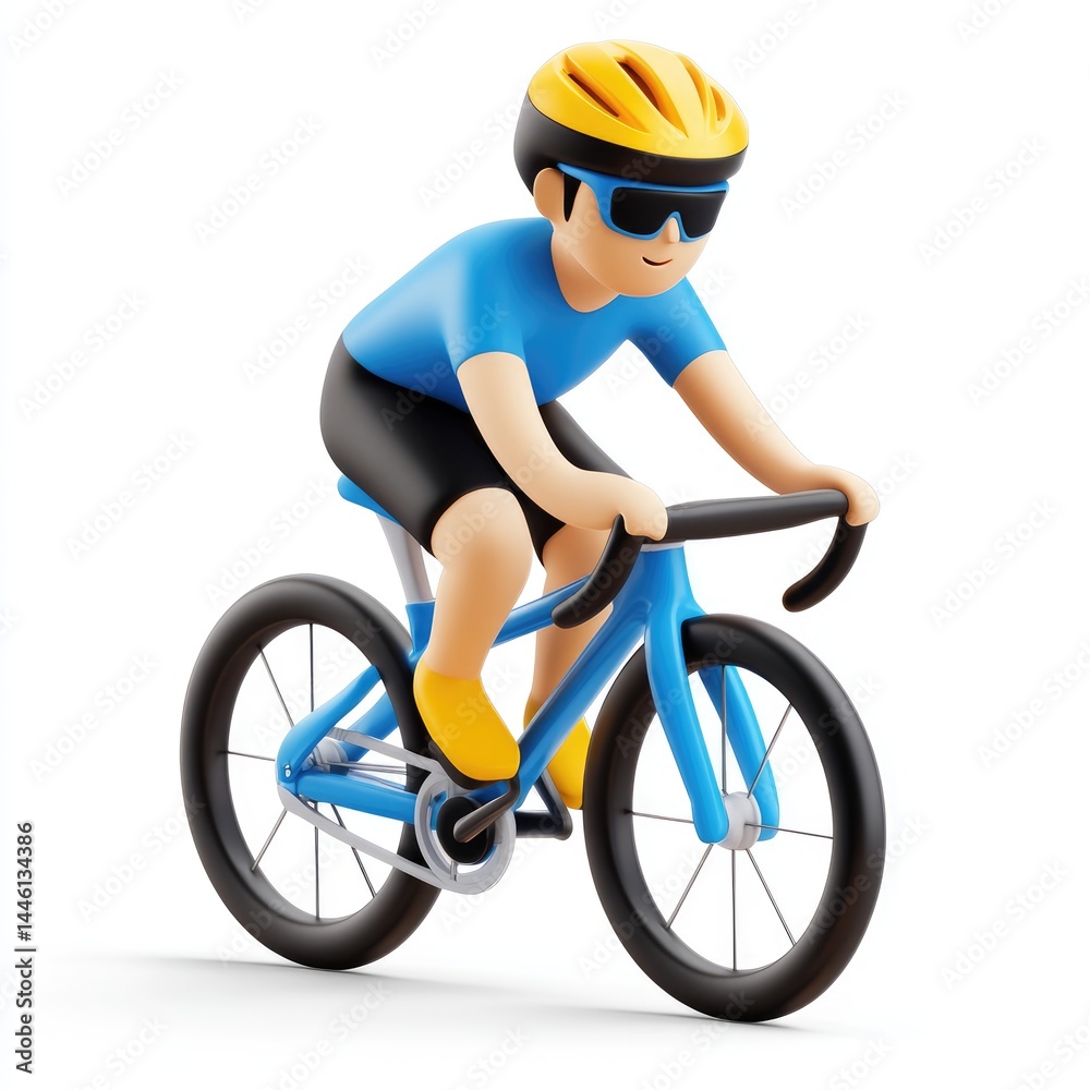Naklejka premium Cartoon cyclist in dynamic riding position.