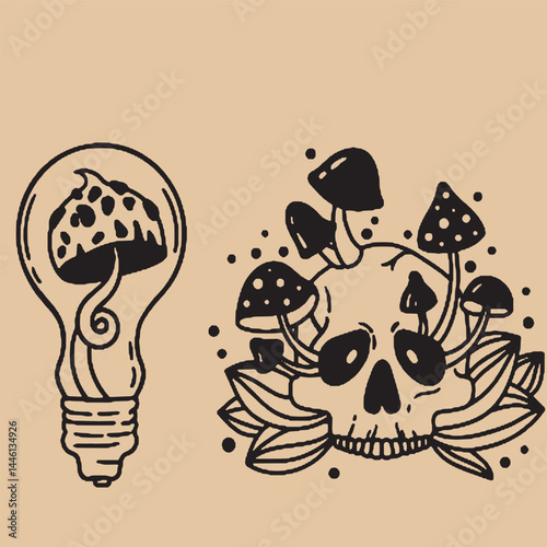 Hand-drawn vintage mystical and magic symbols illustration