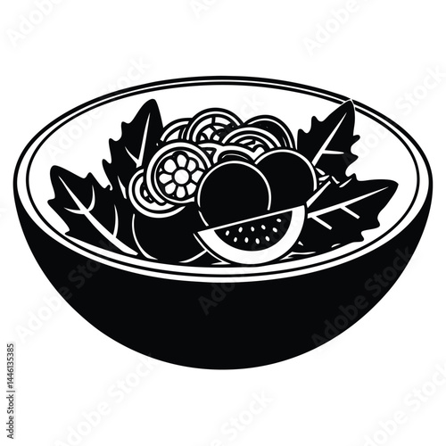Fresh Fruit and Vegetable Salad in a Bowl Healthy Eating Illustration