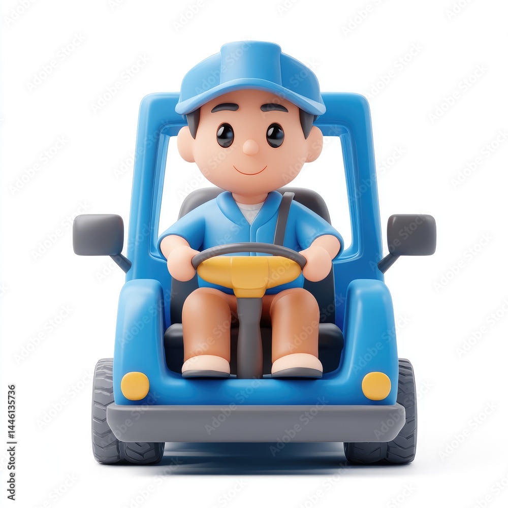 Smiling delivery person in a blue vehicle. Smiling delivery person in a blue vehicle.