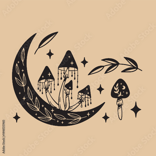 Hand-drawn vintage mystical and magic symbols illustration