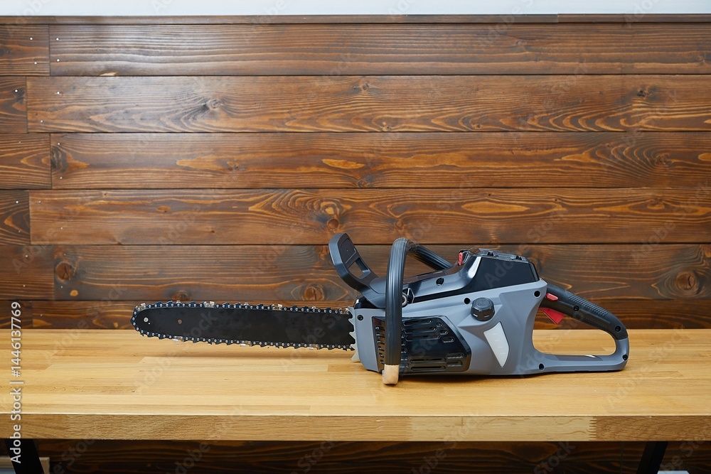 Electric chainsaw in the garage