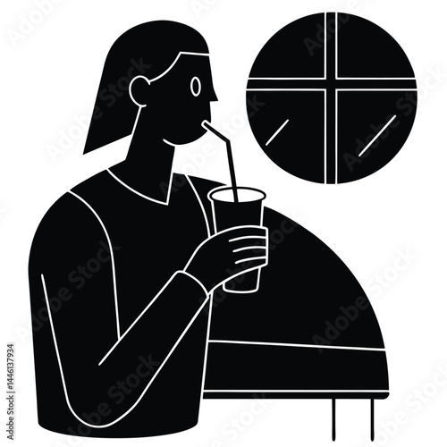 Person Enjoying a Refreshing Drink by the Window