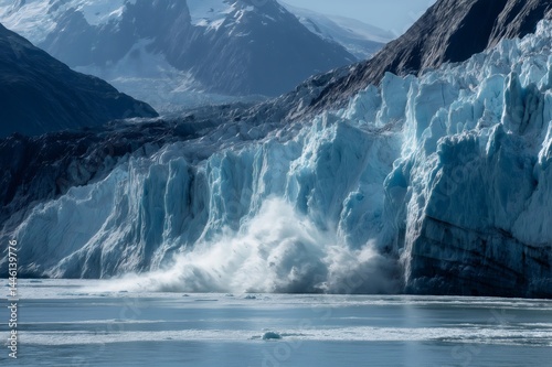 Wallpaper Mural Ice calving from a glacier in Alaska, creating a large splash and sending chunks of ice into the sea Torontodigital.ca