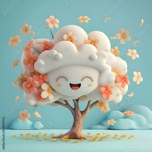 Smiling Cloud Tree. A Whimsical Springtime Delight