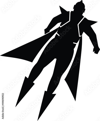 silhouette of a man flying with jetpack on white 