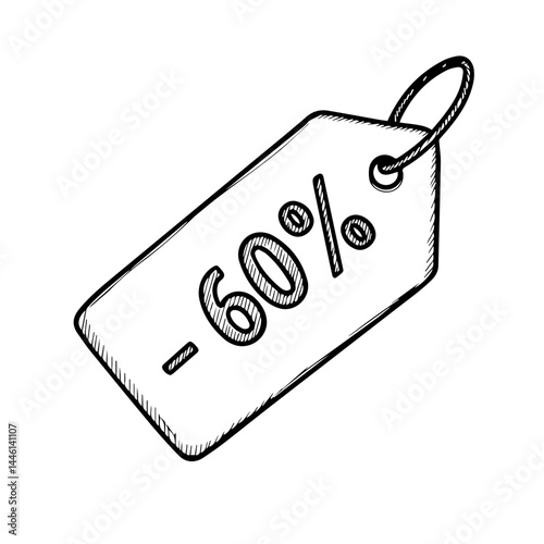 Sale Tag with 60% Discount in Hand-Drawn Style  