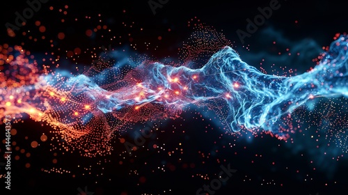signals Abstract representation of neuroinflammation angry red glowing static interfering with clean blue neural