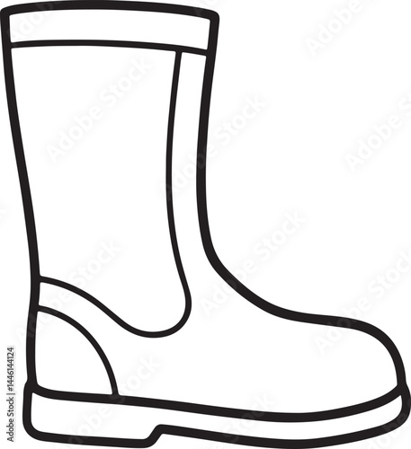 rubber boot doodle line art, black outline, vector and illustration, coloring book page line art drawing