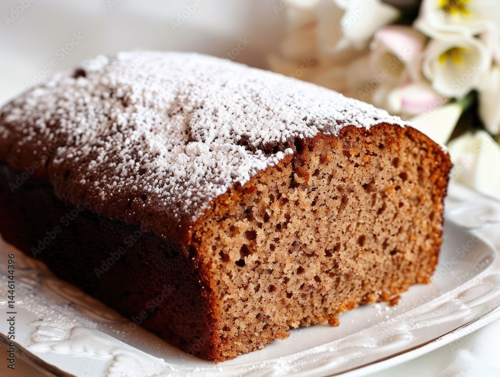 Chocolate loaf cake on plate Chocolate loaf cake on plate
