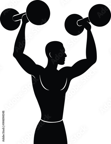 silhouette of a man lifting dumbbells on white 