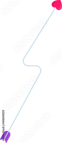 A colorful cupid's arrow with a heart-shaped tip, following a curved line that turns a corner.