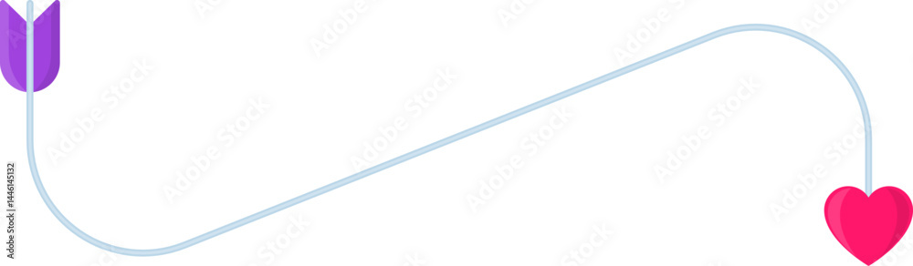 A colorful cupid's arrow with a heart-shaped tip, following a curved line in a diagonal direction. A colorful cupid's arrow with a heart-shaped tip, following a curved line in a diagonal direction.
