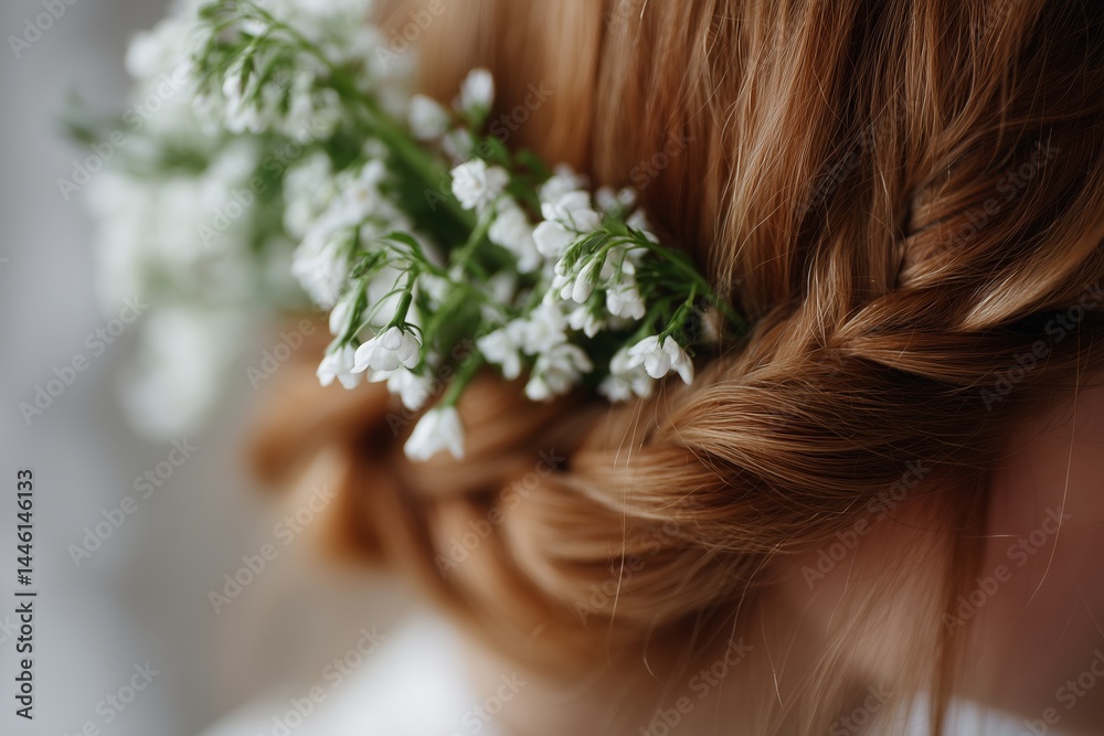 Fototapeta premium Braid Decorated with White Flowers in Natural Style
