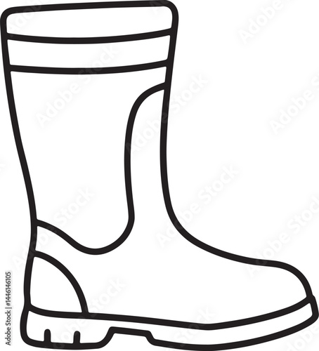 rubber boot doodle line art, black outline, vector and illustration, coloring book page line art drawing