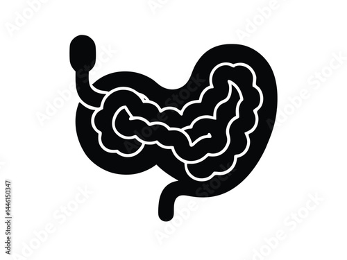  human intestines, digestive system, anatomical illustration, simple graphic, medical diagram, black silhouette,