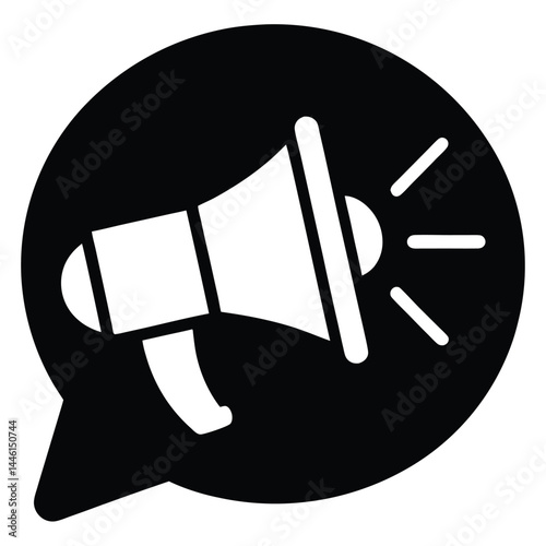 Megaphone in Speech Bubble Icon, Promotion Design, Loudspeaker Symbol,