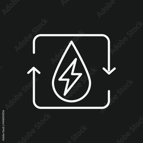 Free Download Energy Recycling Icon Lightning Bolt in Water Drop with Circular Arrows, White on Black for Renewable and Eco Power Concepts - GFXLoad